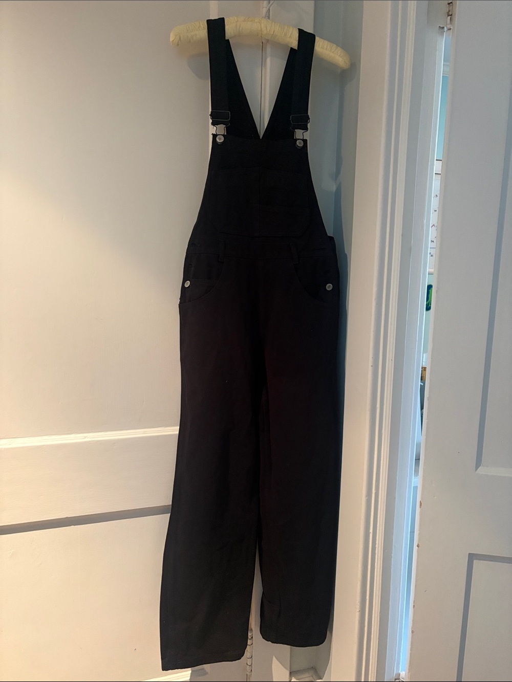 Women's Black Wide-Leg Denim Overalls